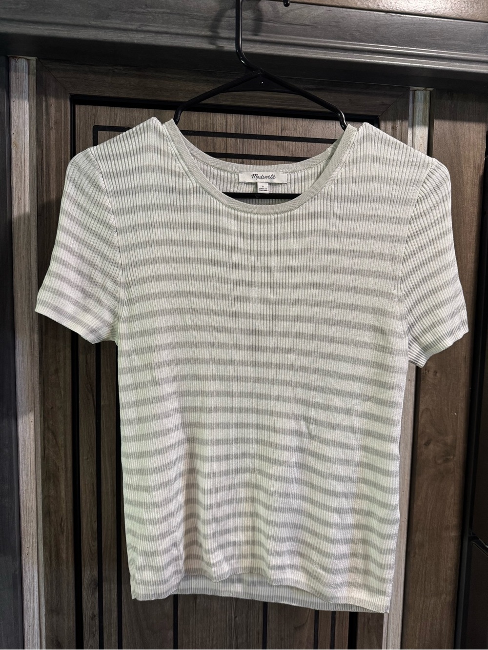 EUC! Madewell Short Sleeve Ribbed Tee in Pale Green and White Stripes